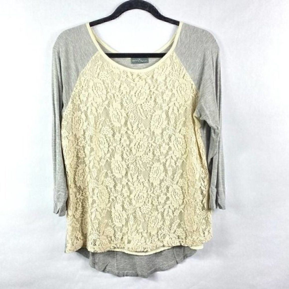 Market & Spruce Raglan Top Cream Gray Size Medium